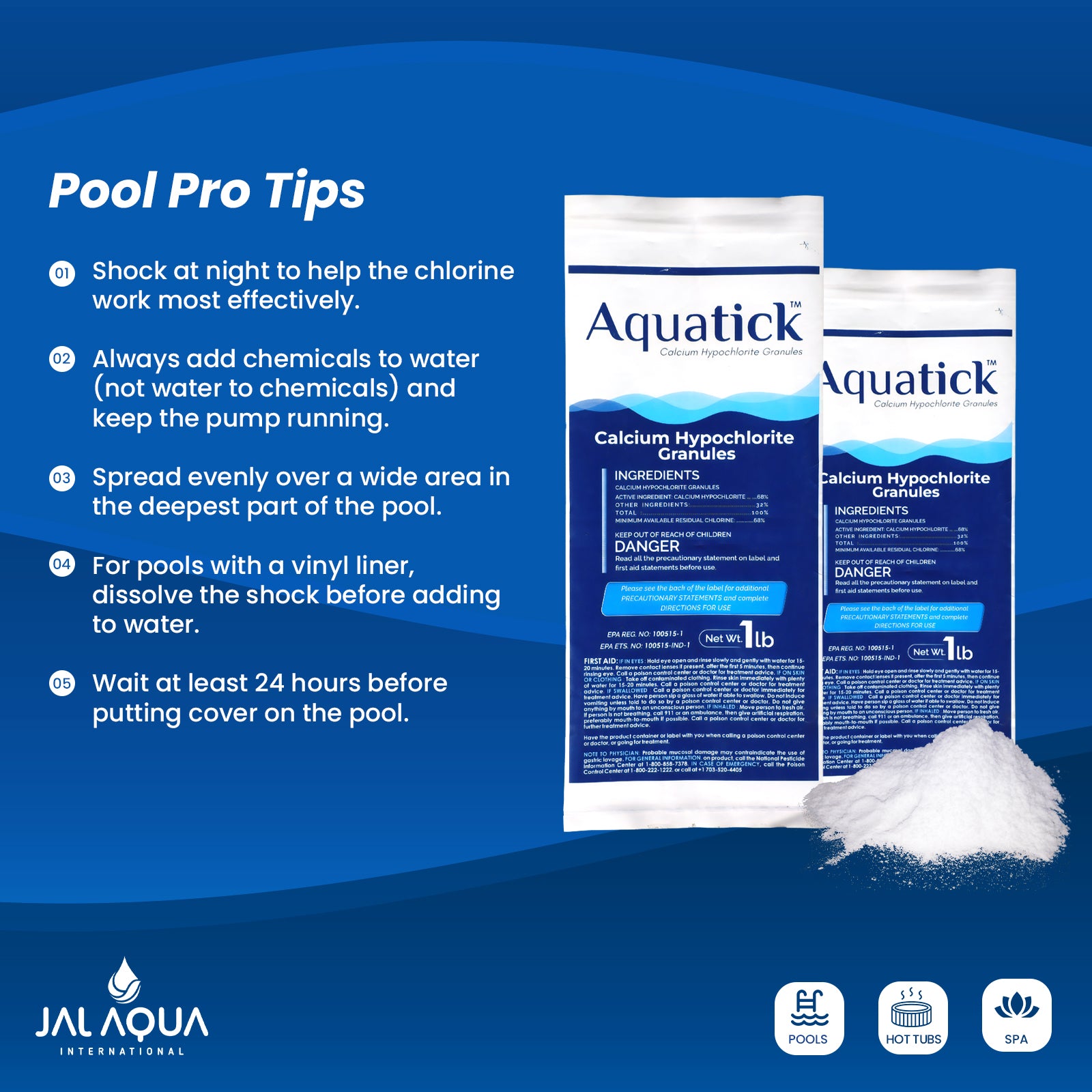 AquaTick Cal-Hypo-Quick Efficient Pool Sanitization Chlorine Granules - 68% Calcium Hypochlorite Formula