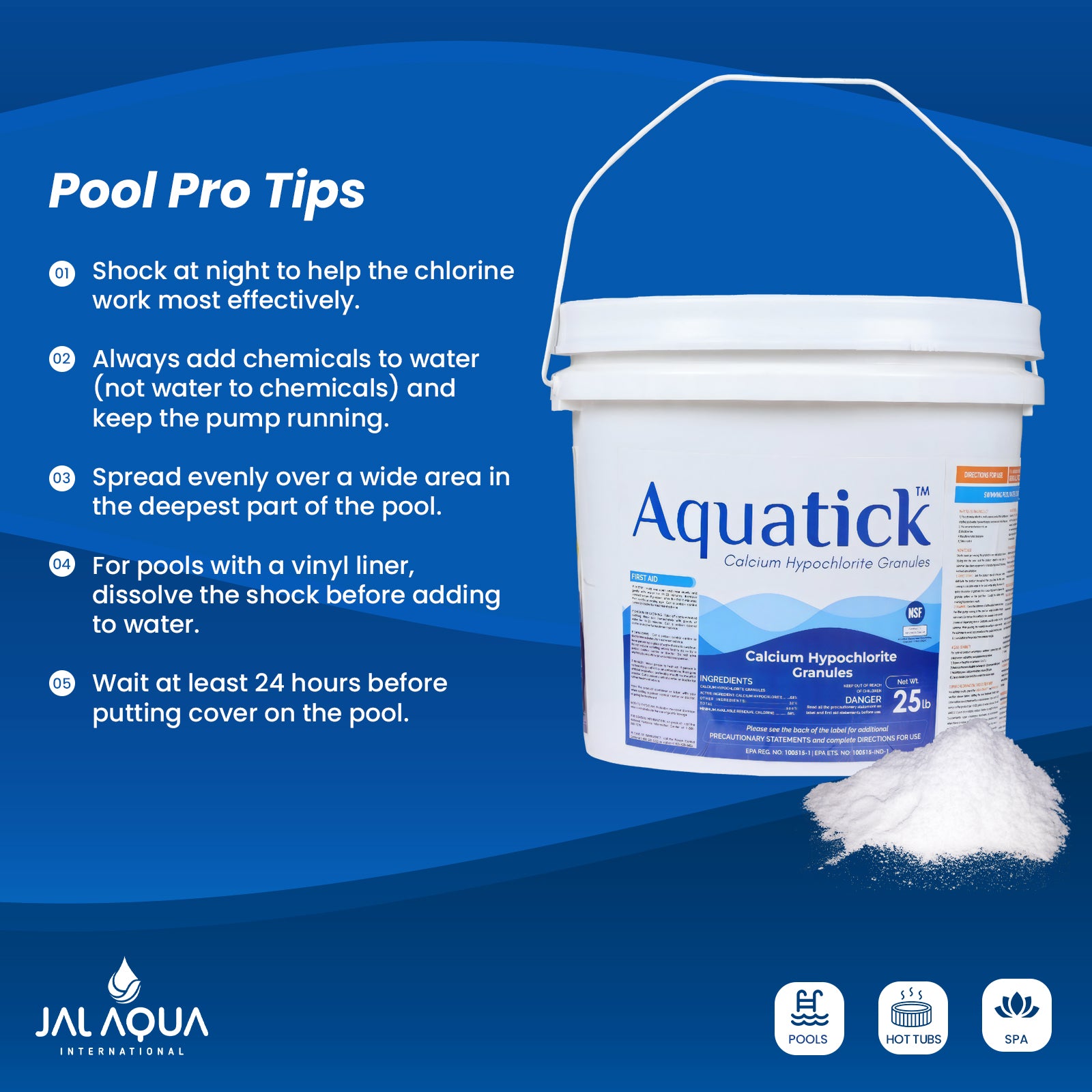 AquaTick Cal-Hypo-Quick Efficient Pool Sanitization Chlorine Granules - 68% Calcium Hypochlorite Formula