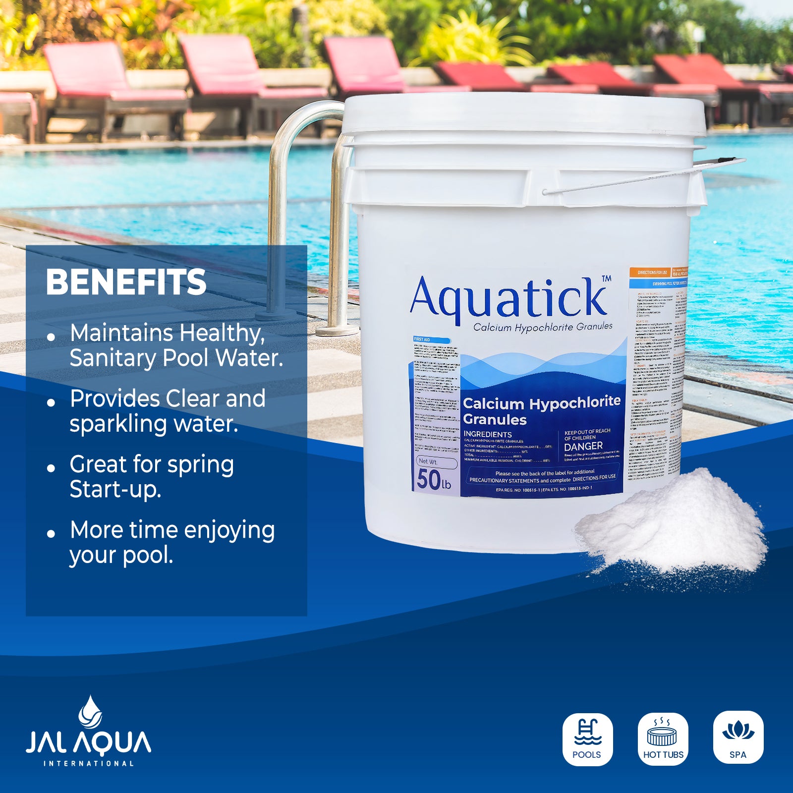 AquaTick Cal-Hypo-Quick Efficient Pool Sanitization Chlorine Granules - 68% Calcium Hypochlorite Formula